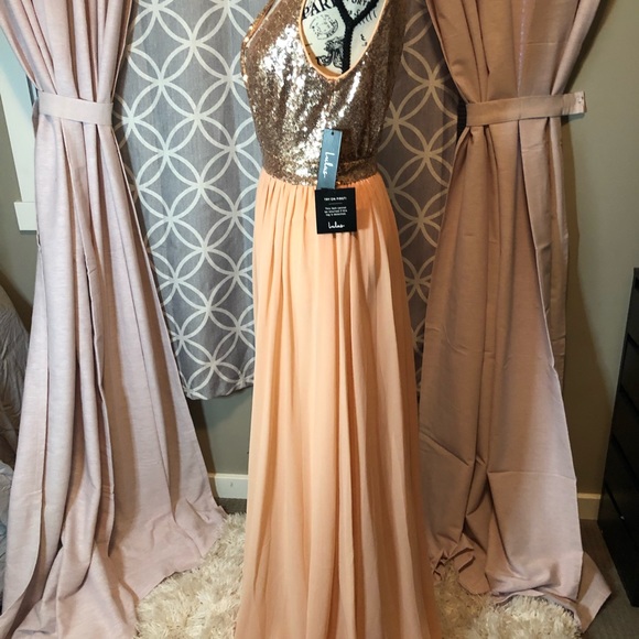 Lulus deep V rose gold sequin maxi dress - Picture 2 of 10